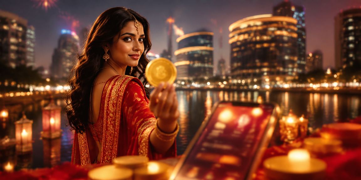 Indian woman holding red envelope celebrating bonus